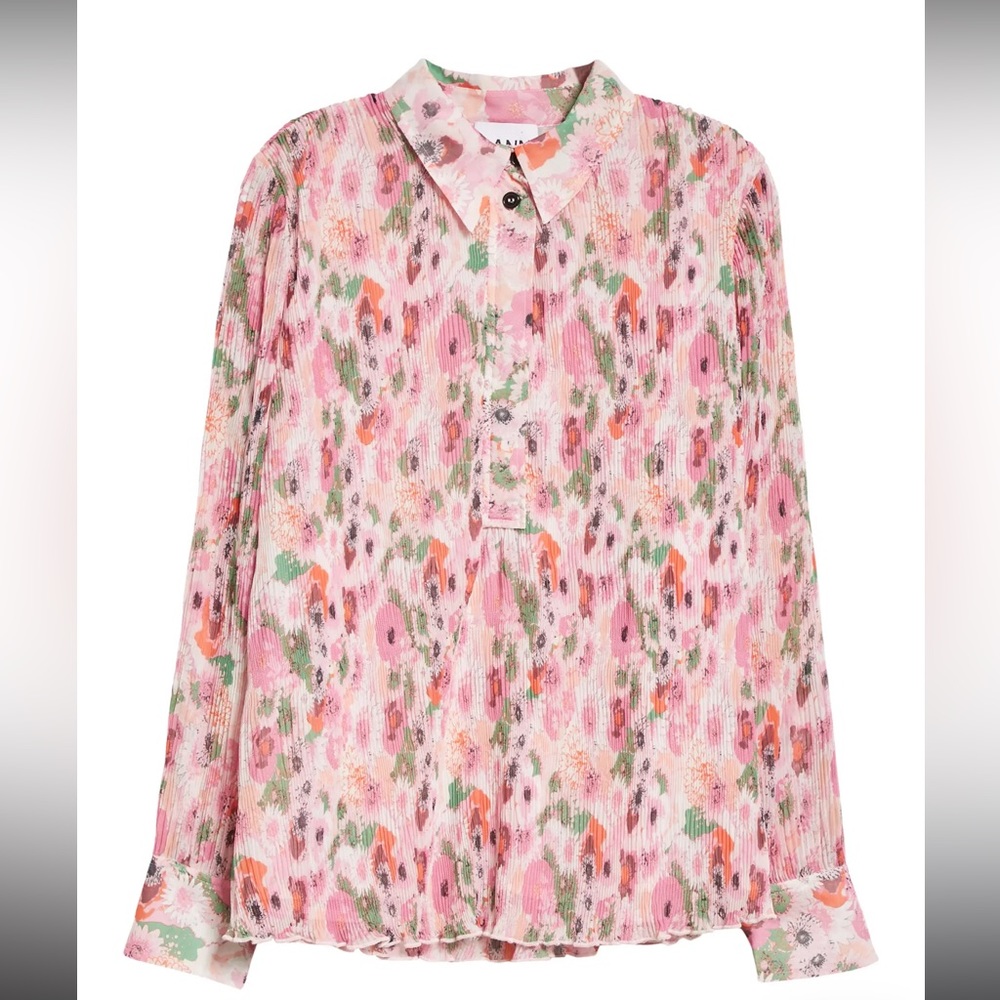 Ganni Pink Floral Blouse